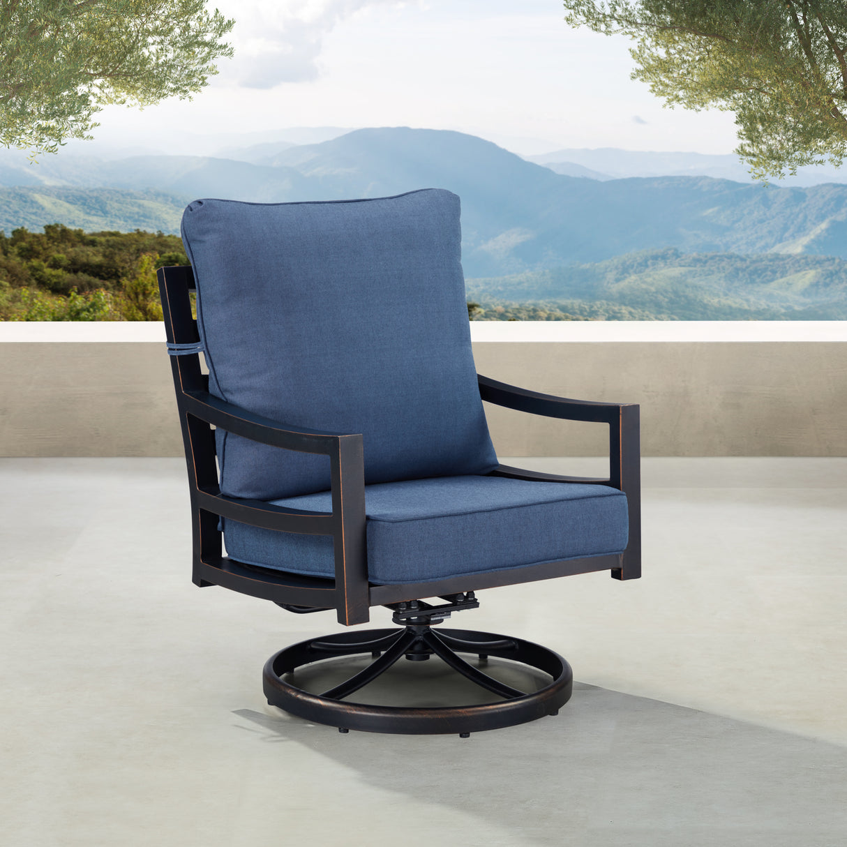 Pair of Black Aluminum Deep Seating Swivel Rocker Club Chairs with Cushions - Sharicks