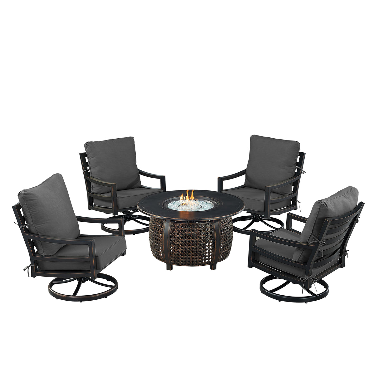 Black Aluminum Fire Table Set with Four Club Chairs - Sharicks