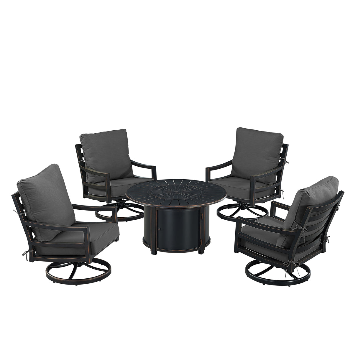 Black Aluminum Fire Table Set with Four Club Chairs - Sharicks