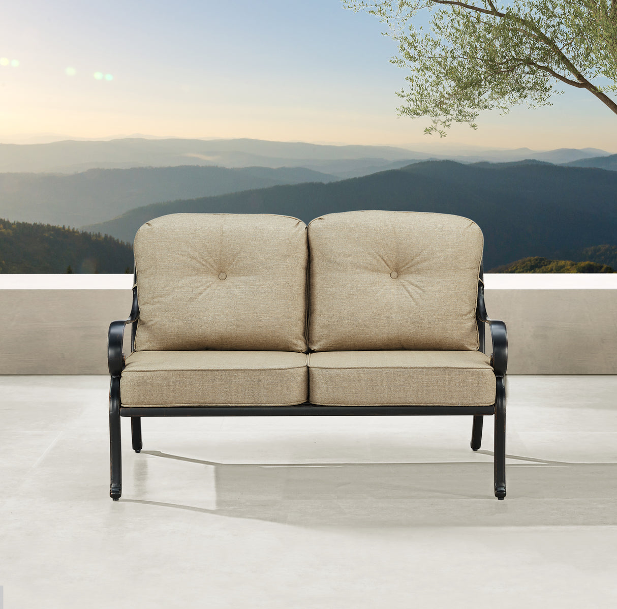 Black Aluminum Deep Seating Deep Seating Loveseat with Cushion with Cushions - Sharicks