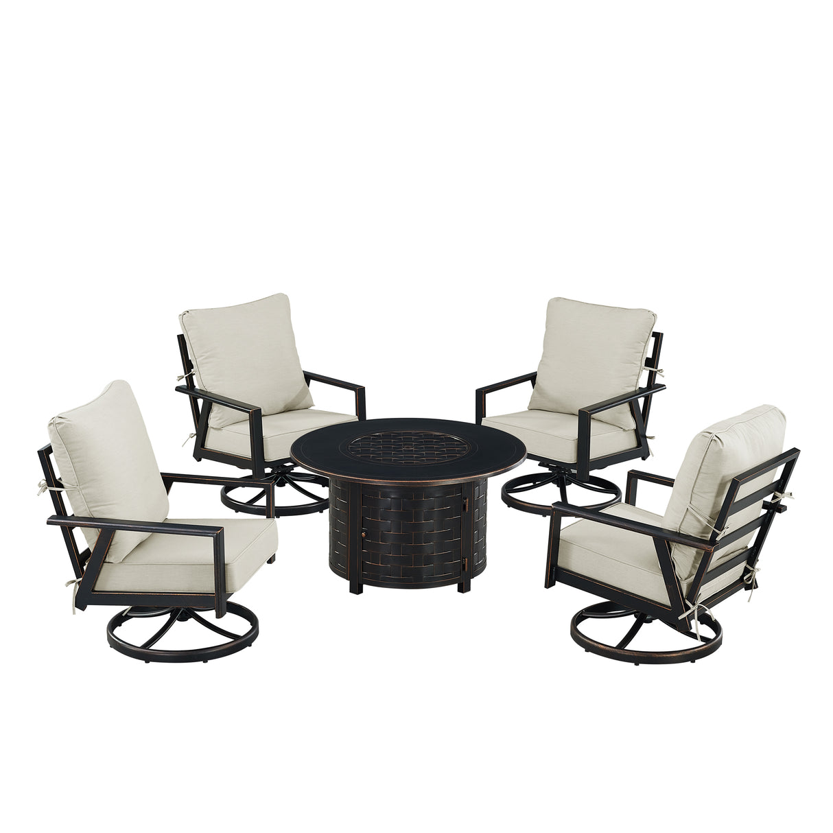 Black Aluminum Fire Table Set with Four Club Chairs - Sharicks