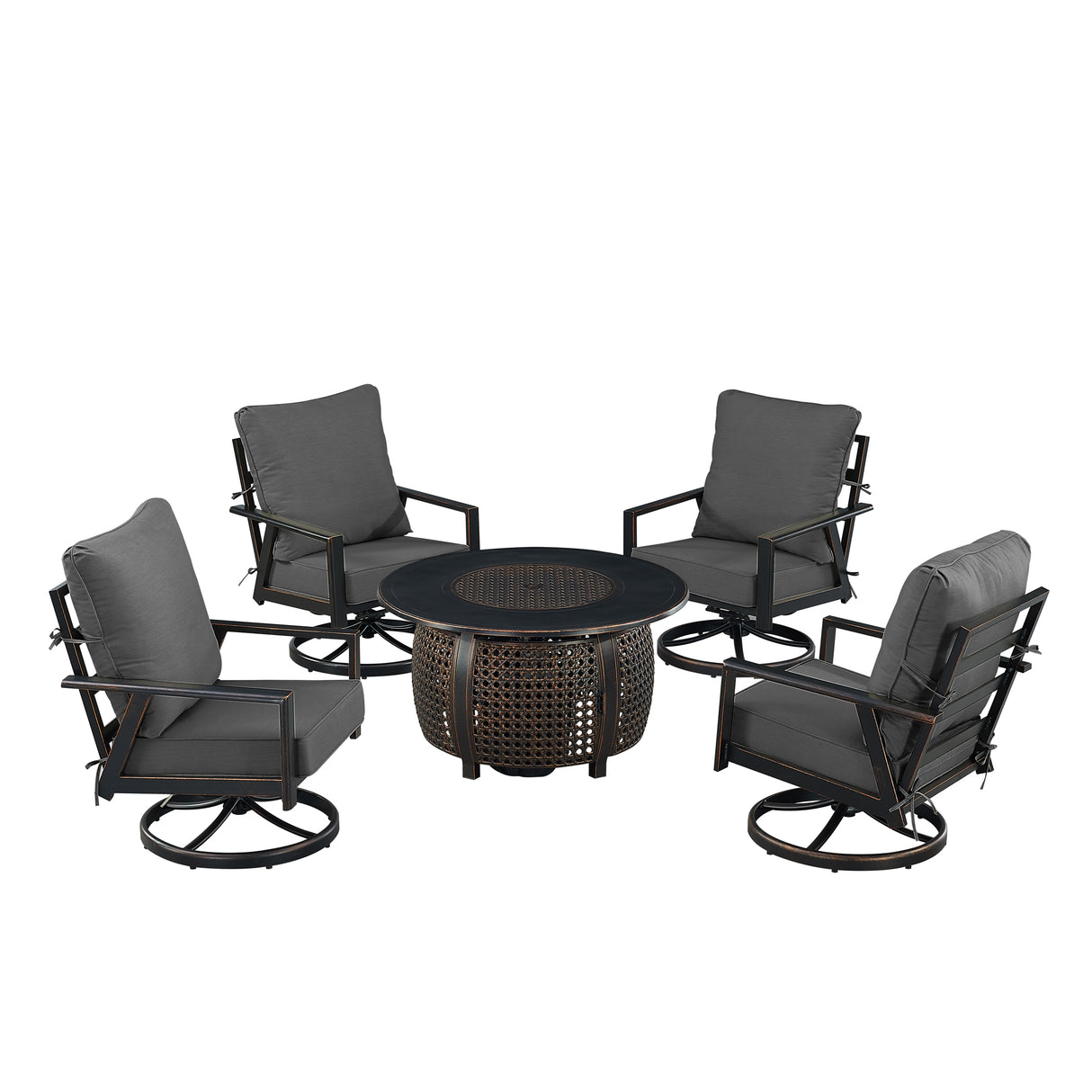 Black Aluminum Fire Table Set with Four Club Chairs - Sharicks