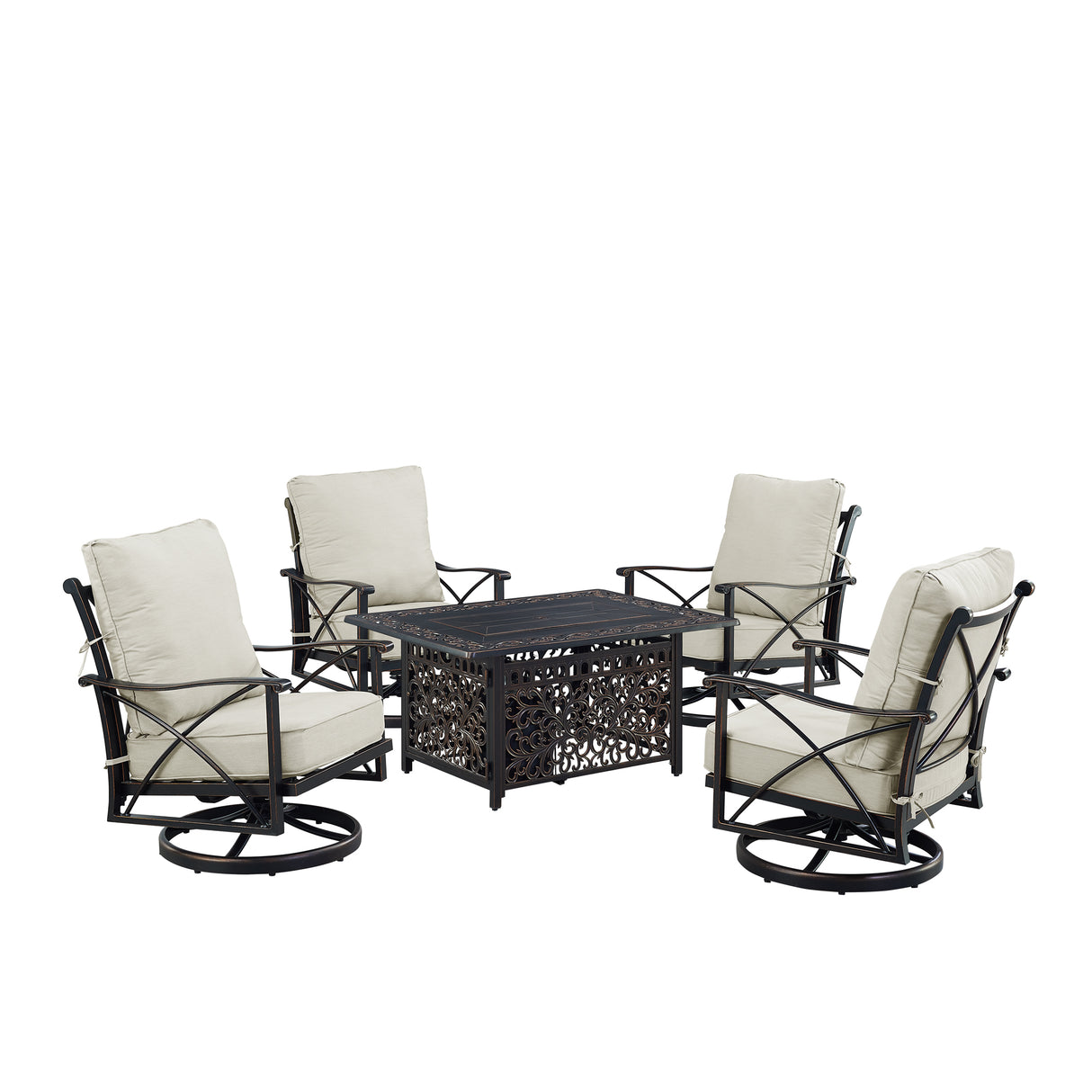 Black Aluminum Fire Table Set with Four Club Chairs - Sharicks
