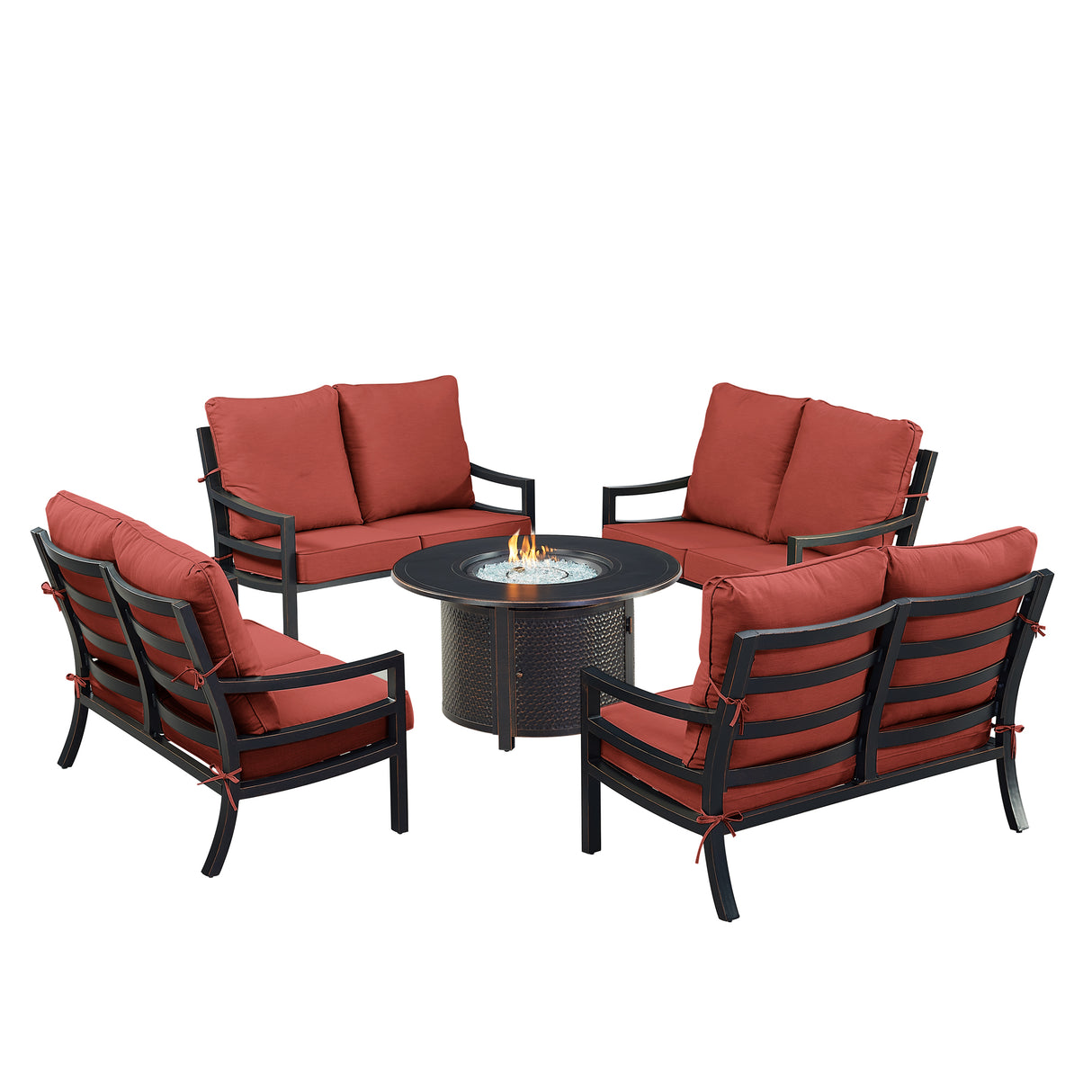 Black Aluminum Fire Table Set with Four Deep Seating Loveseats - Sharicks