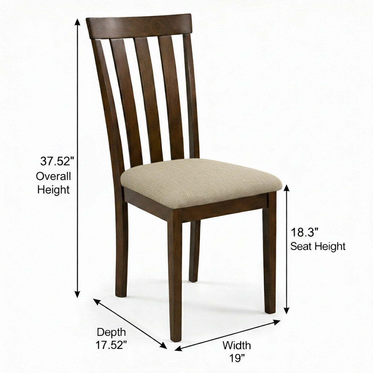 Modern Dining Chairs, Set of 2, Dirty Oak Finish with Dark Beige Polyester Upholstered Seats Solid Rubberwood