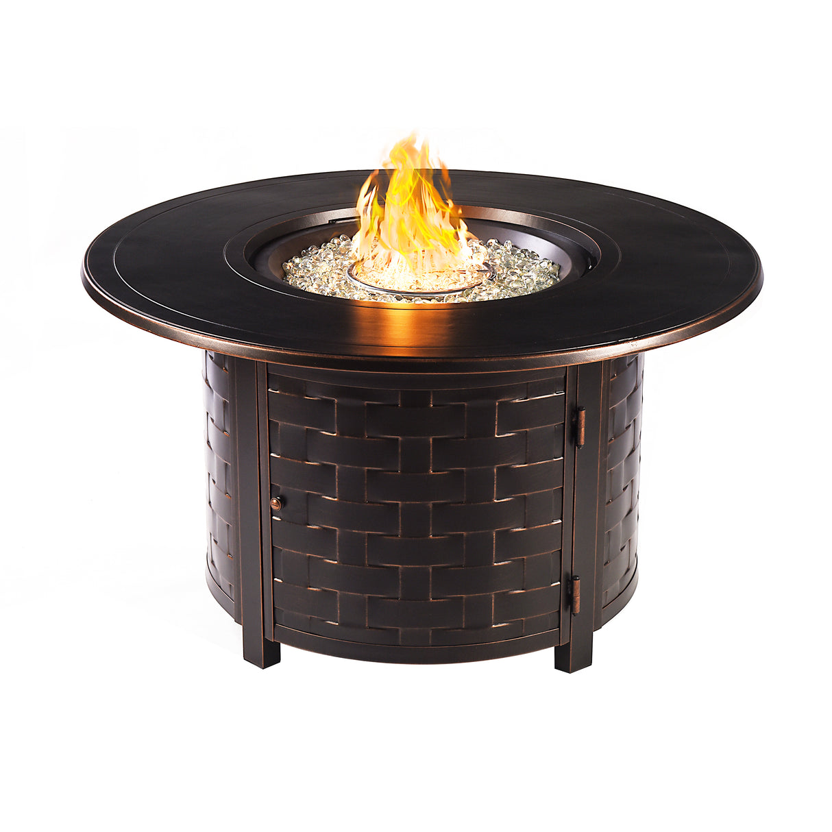 Black Aluminum Fire Table Set with Four Deep Seating Loveseat with Cushions - Sharicks