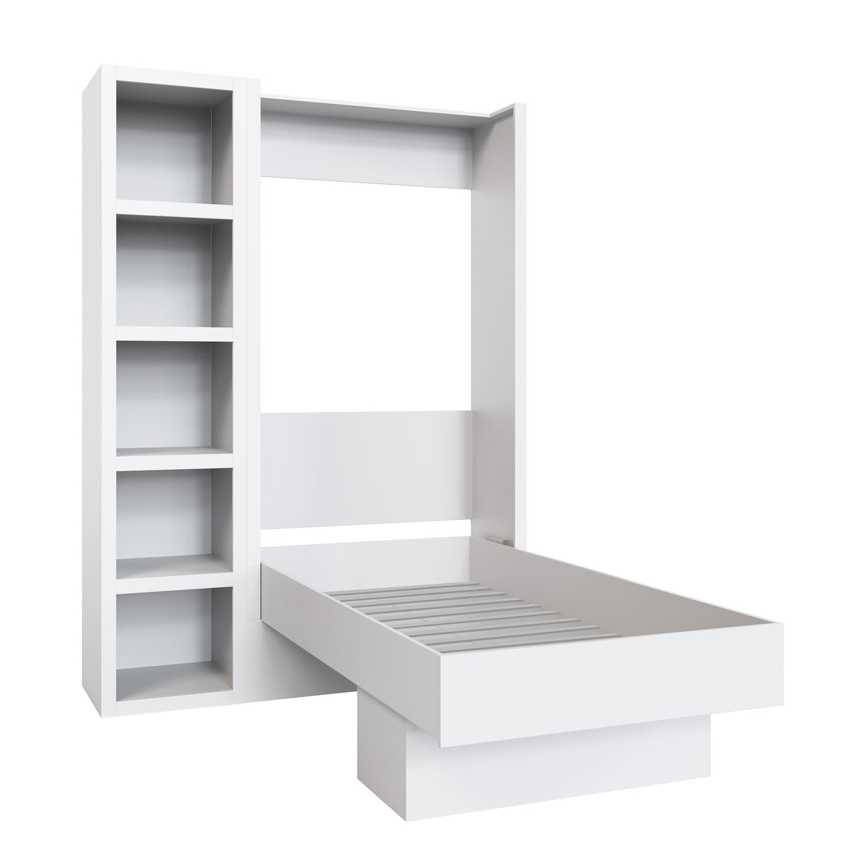 Easy-Lift Twin Murphy Wall Bed in White with Bookshelf - Sharicks