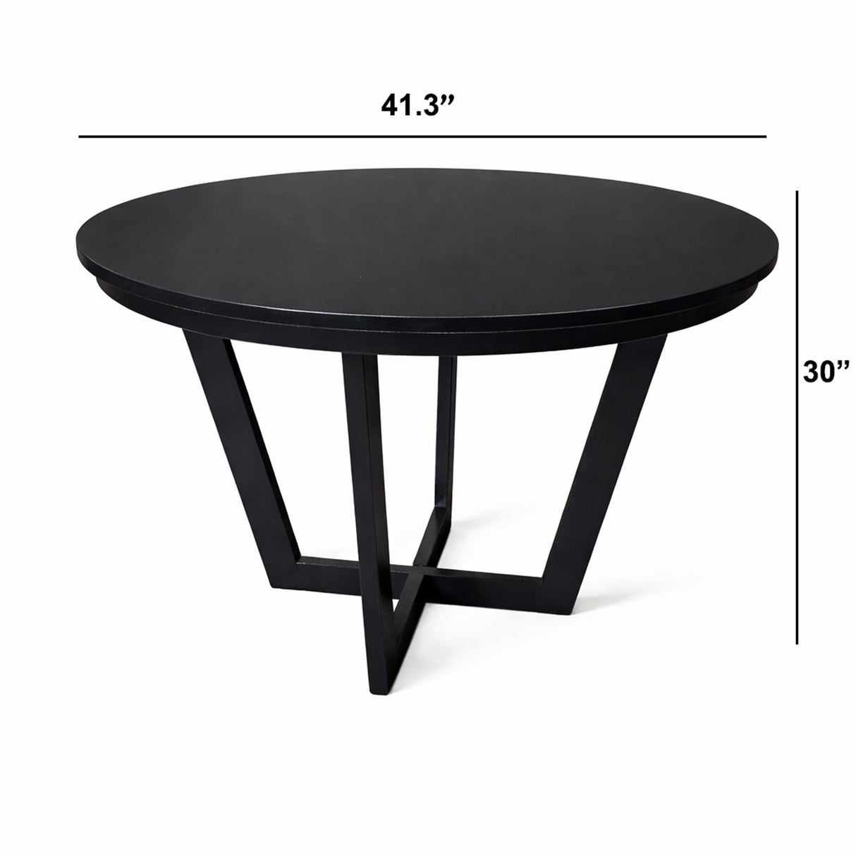Modern 41.3 Inch Round Dining Table, Black Finish Solid Rubberwood