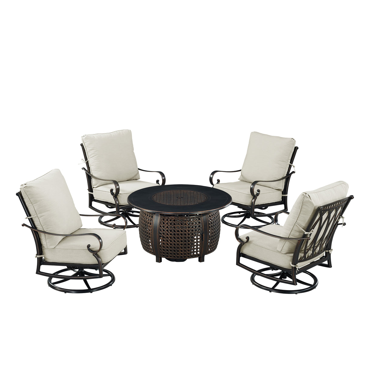 Black Aluminum Fire Table Set with Four Club Chairs - Sharicks