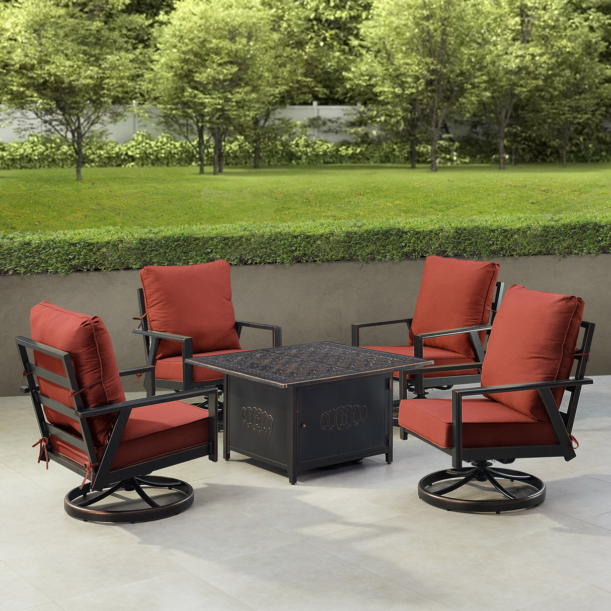 Black Aluminum Fire Table Set with Four Club Chairs - Sharicks