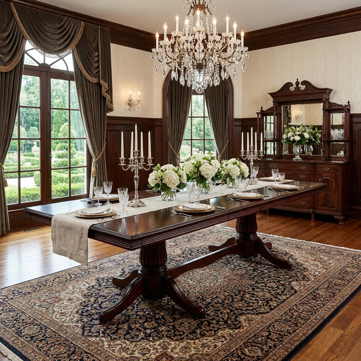 Traditional 118 Inch Rectangular Extendable Dining Table, Expresso Brown Finish Solid Rubberwood