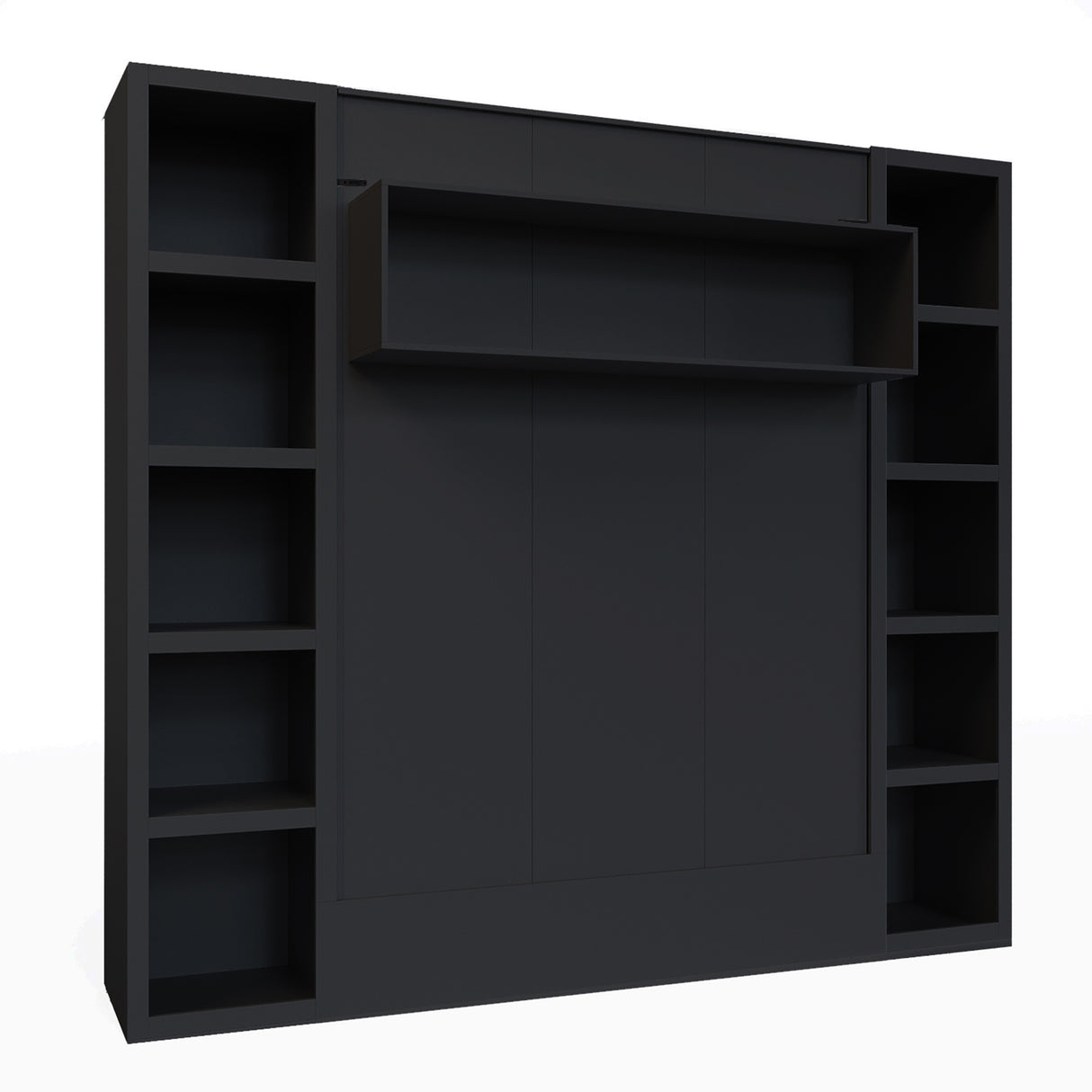 Easy-Lift Queen Murphy Wall Bed in Black with Two Bookshelves - Sharicks