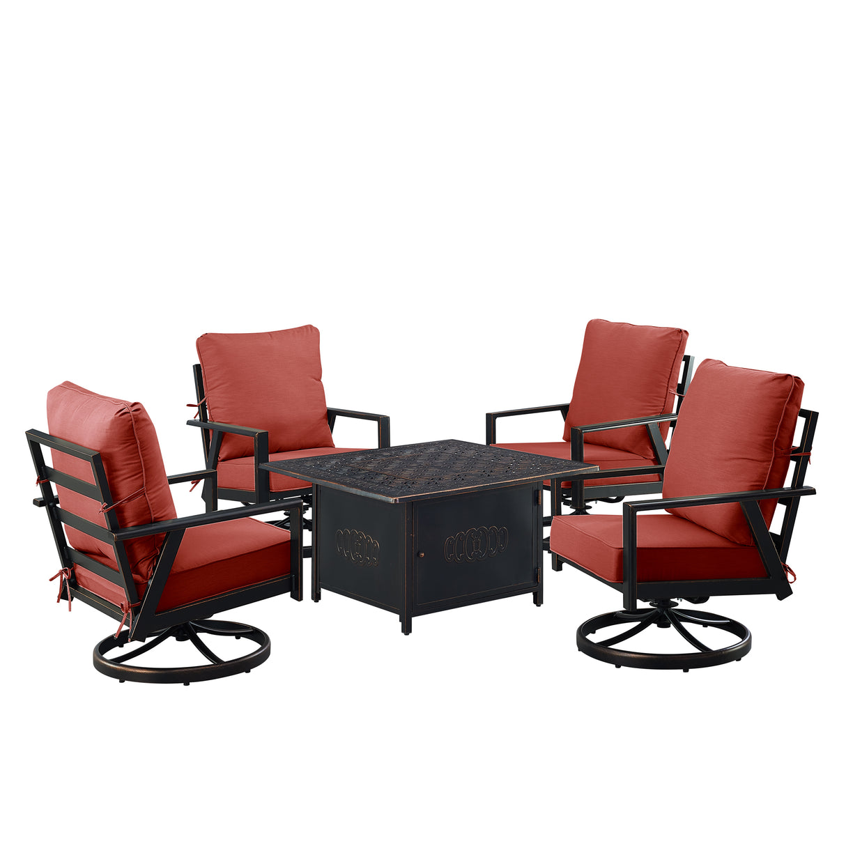Black Aluminum Fire Table Set with Four Club Chairs - Sharicks