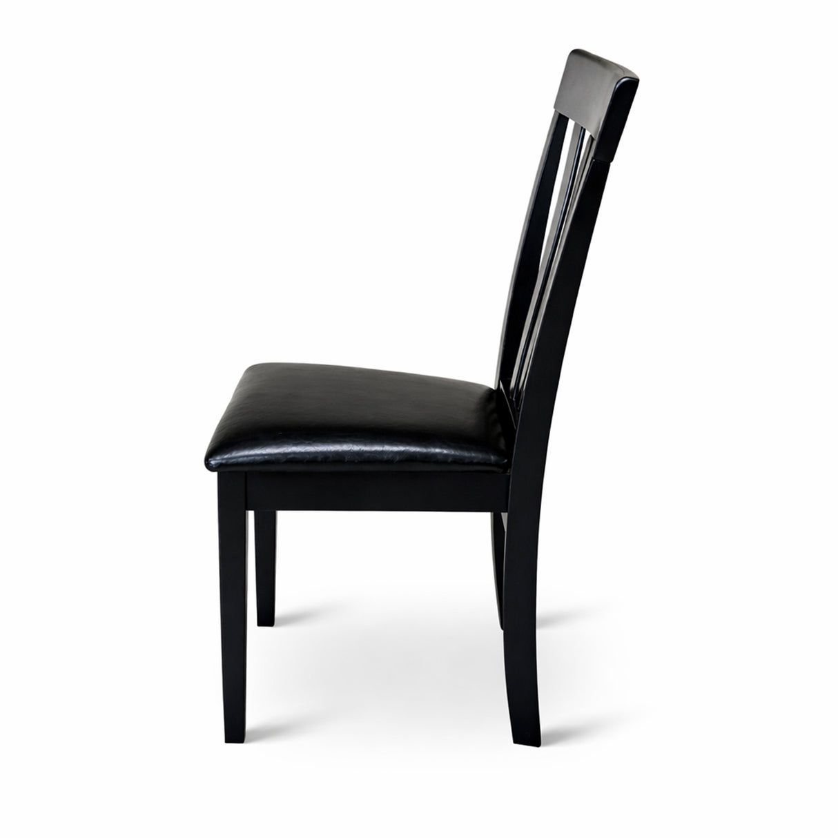 Modern Dining Chairs, Set of 2, Black Finish with Black PU Leather Upholstered Seats Solid Rubberwood