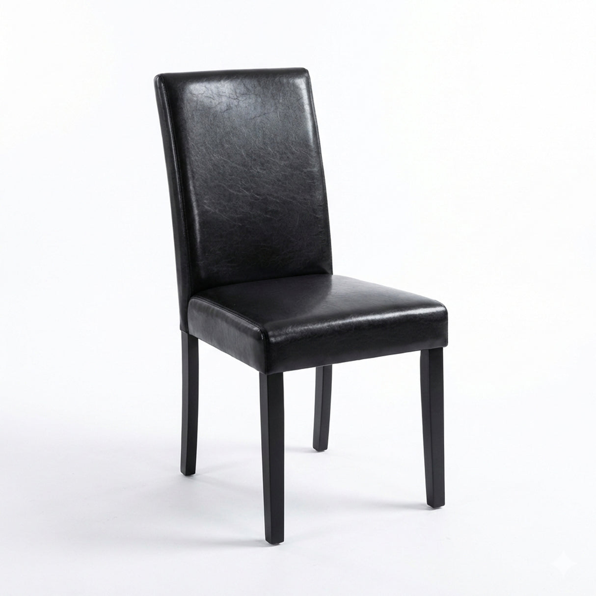 Modern Dining Chairs, Set of 2, Black Finish with Black PU Leather Upholstered Seats Solid Rubberwood