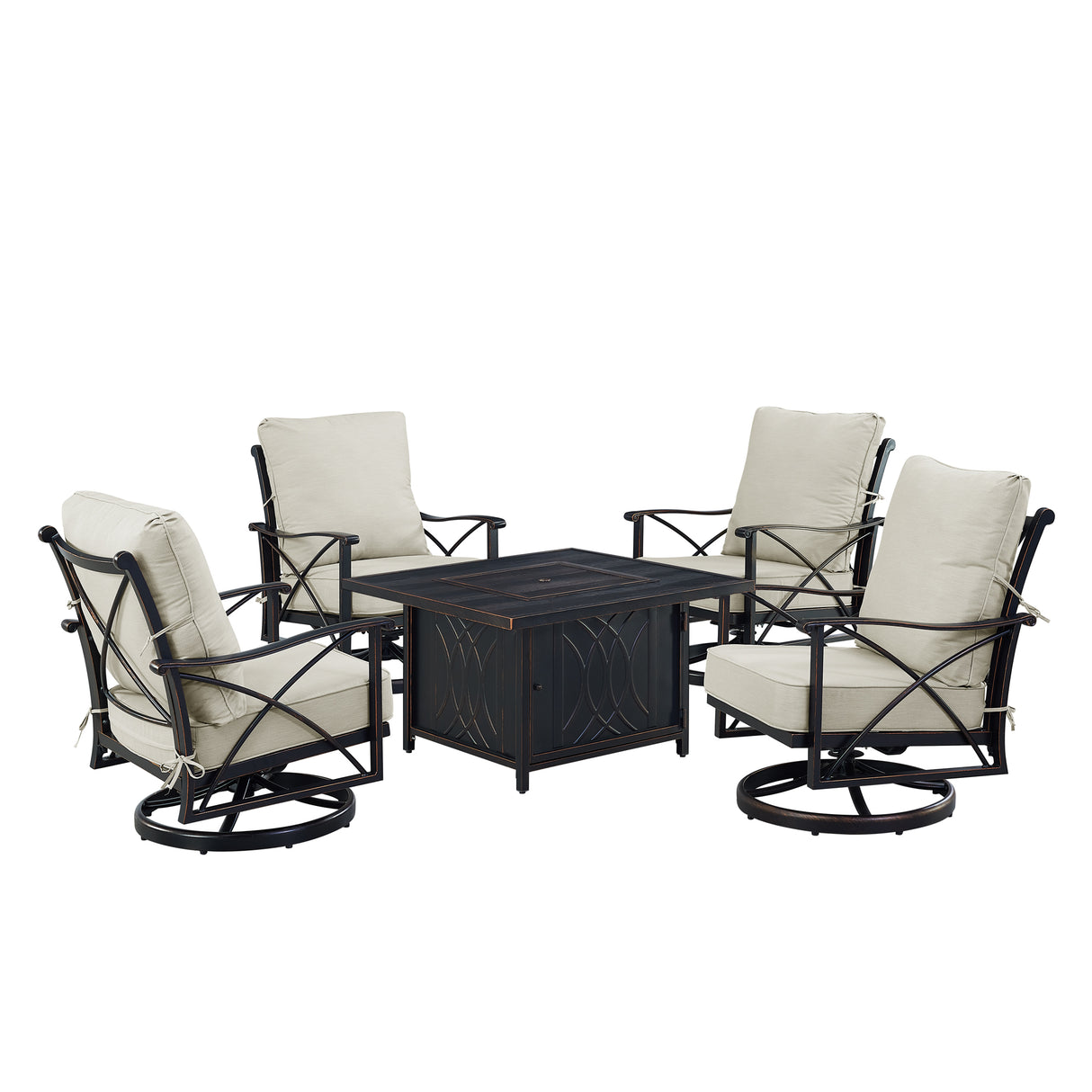 Black Aluminum Fire Table Set with Four Club Chairs - Sharicks