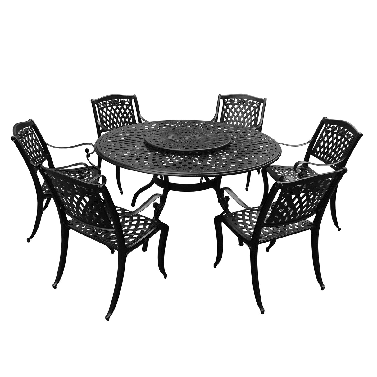 Outdoor Aluminum 7pc Round Patio Dining Set, Lazy Susan, Six Chairs - Sharicks