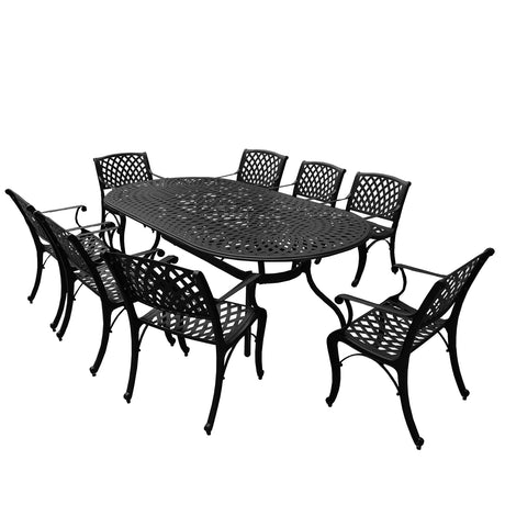 Outdoor Aluminum 9pc Large Oval Patio Dining Set and Eight Chairs