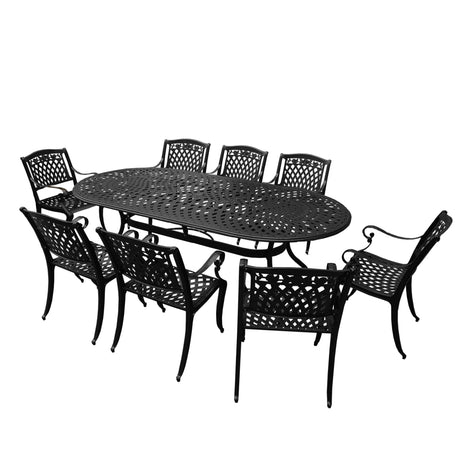 Outdoor Aluminum 9pc Large Oval Patio Dining Set and Eight Chairs