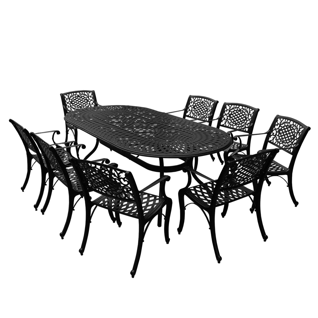 Outdoor Aluminum 9pc Large Oval Patio Dining Set and Eight Chairs - Sharicks