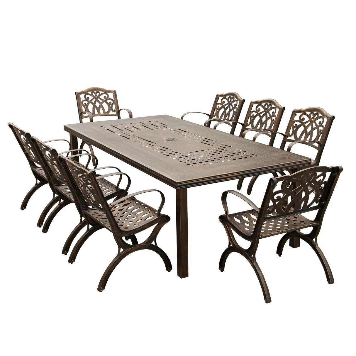 Outdoor Aluminum 9pc Rectangular Patio Dining Set with Eight Chairs - Sharicks