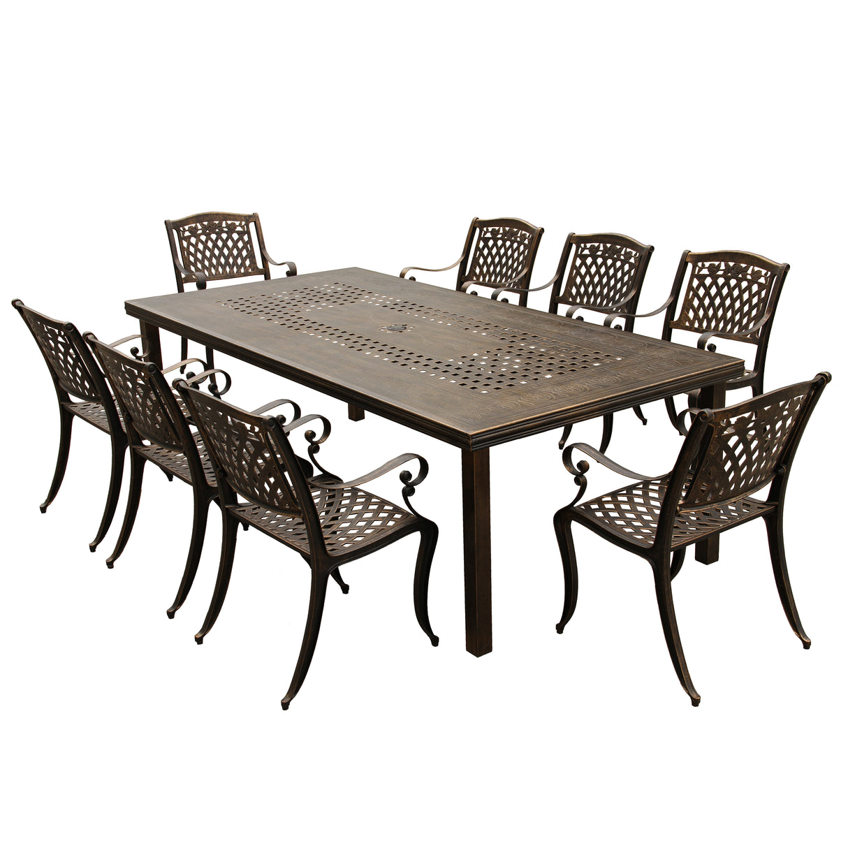 Outdoor Aluminum 9pc Rectangular Patio Dining Set with Eight Chairs - Sharicks