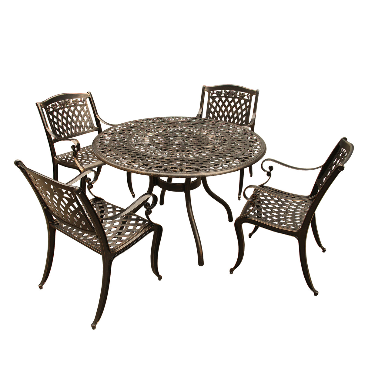 Outdoor Aluminum 5pc Round Patio Dining Set with Four Chairs - Sharicks