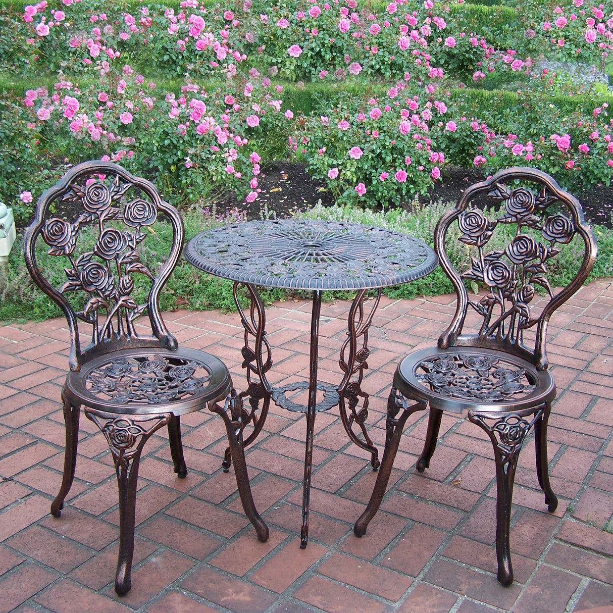 Cast Aluminum Metal Antique Bronze 3 Piece Patio Rose Bistro Set Sharicks