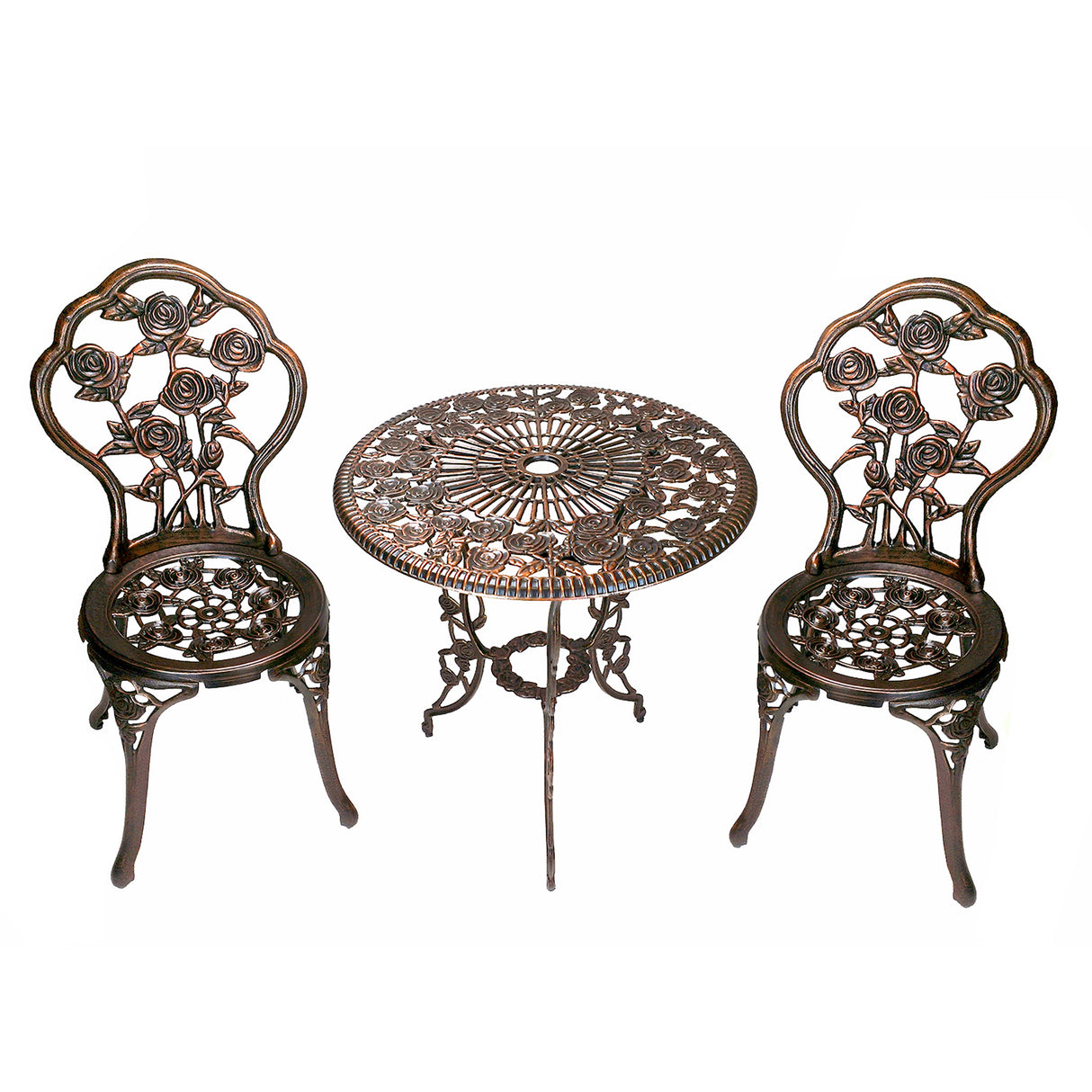 Cast Aluminum Metal Antique Bronze 3 Piece Patio Rose Bistro Set Sharicks