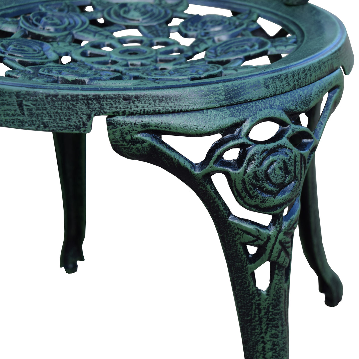 Cast Aluminum Metal Antique Green 3 Piece Patio Rose Bistro Set Sharicks