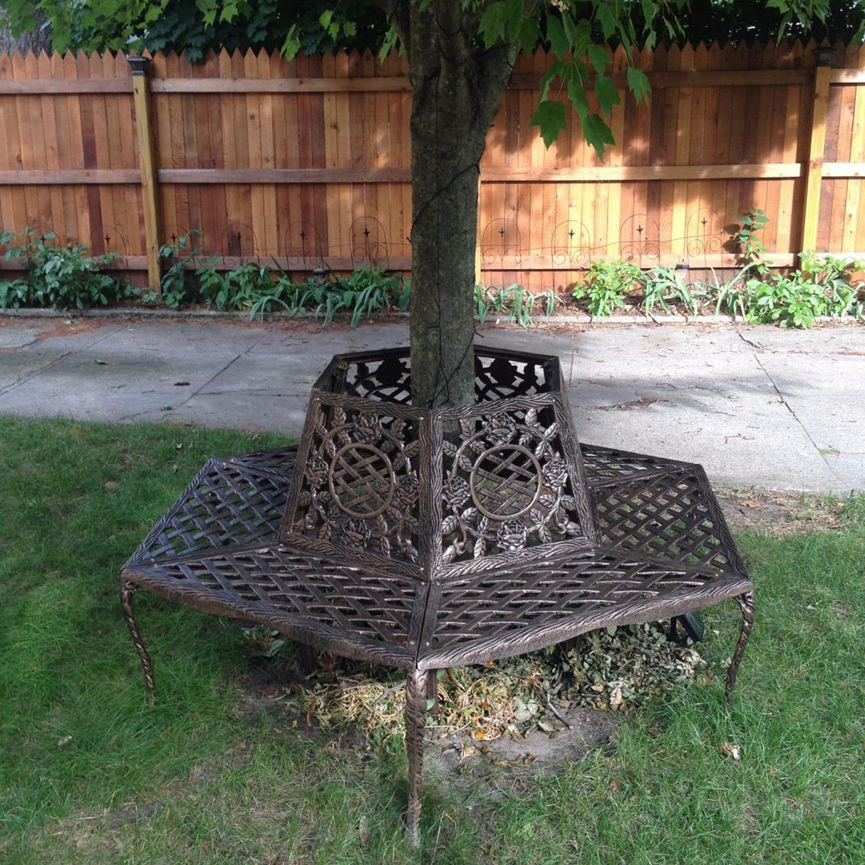 Large Antique Bronze Rose Cast Aluminum Metal Tree Bench - Sharicks