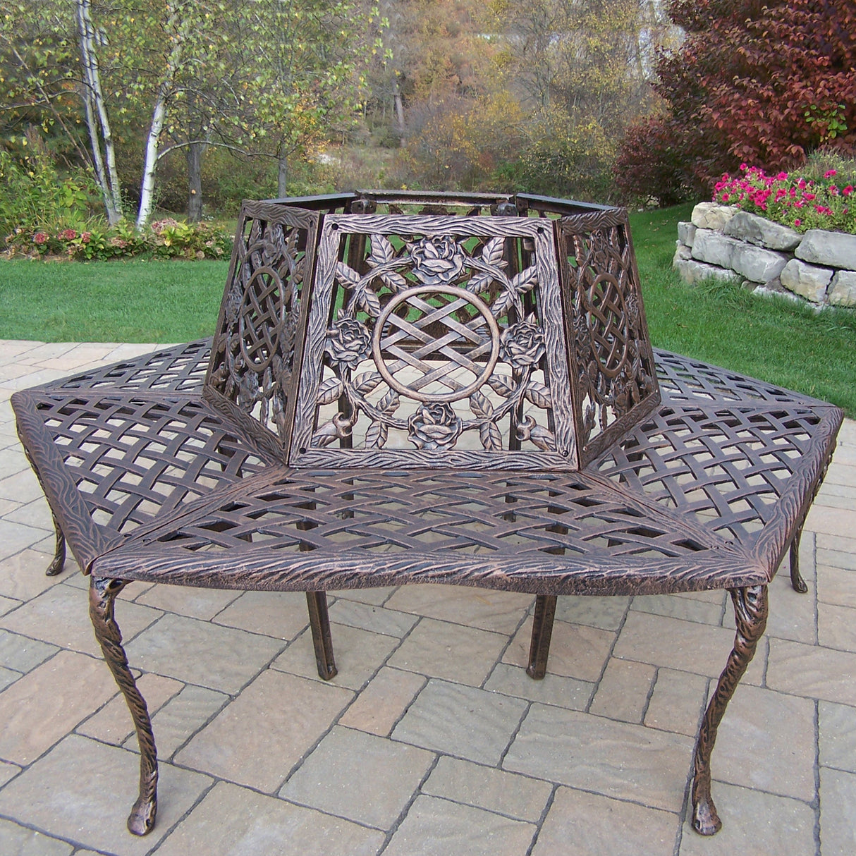 Large Antique Bronze Rose Cast Aluminum Metal Tree Bench - Sharicks