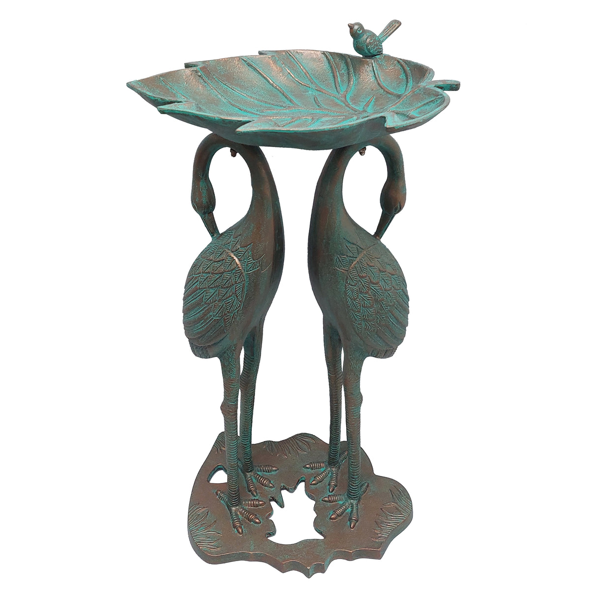 Cast Aluminum 30-in Twin Crane Bird Bath with Leaf Bowl Sharicks