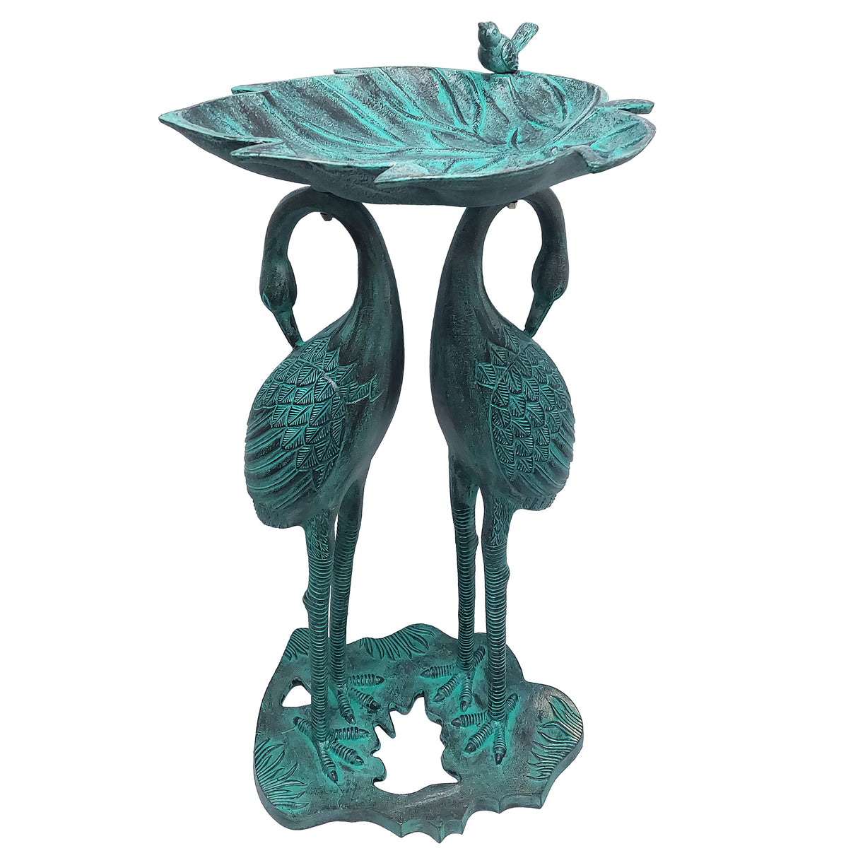 Cast Aluminum 30-in Twin Crane Bird Bath with Leaf Bowl Sharicks