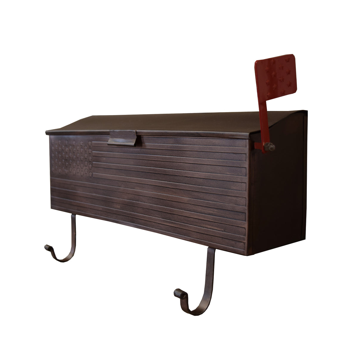 Antique Copper American Flag Metal Wall Mounted Mailbox with Hangers Sharicks