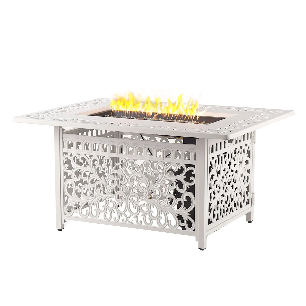 Aluminum 48-in Rectangular Propane Fire Table, Beads, Covers and Lid Sharicks
