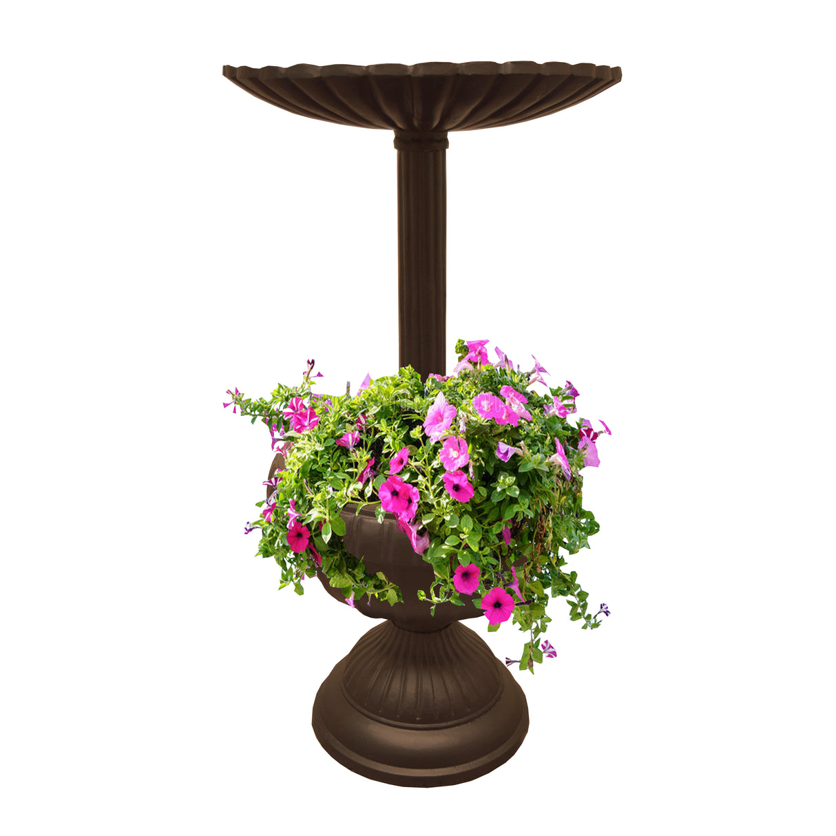 Ornate Round Cast Aluminum Metal 35-in Bird Bath Planter Vase Combo Sharicks