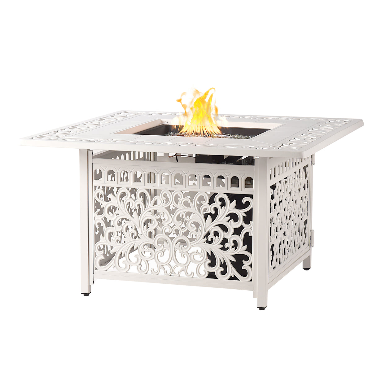 Aluminum 42-in Square Propane Fire Table with Beads, Covers and Lid Sharicks