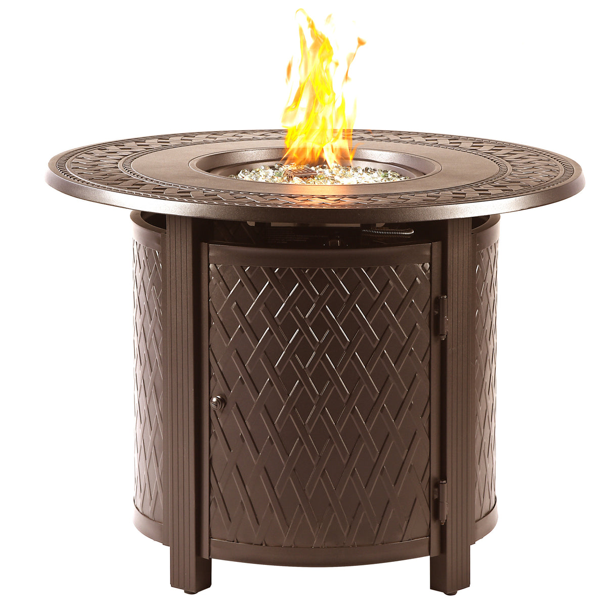 Aluminum 34-in Round Propane Fire Table with Beads, Covers and Lid Sharicks