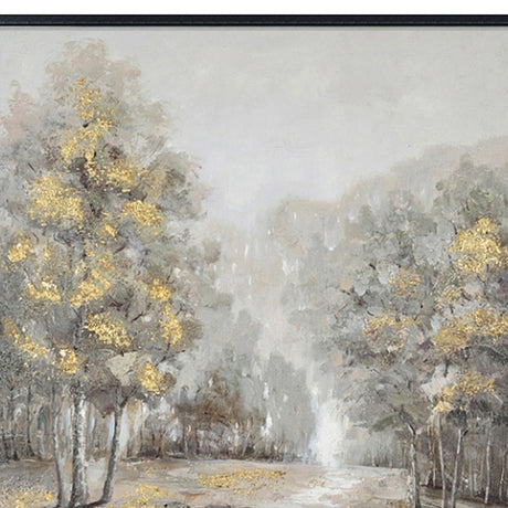 Hand Painted Acrylic Wall Art Landscape Golden Trees on a 35 x 47 Rectangular Canvas with a Black Wooden Frame