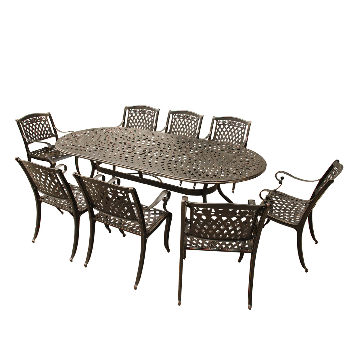 Outdoor Aluminum 9pc Large Oval Patio Dining Set and Eight Chairs - Sharicks