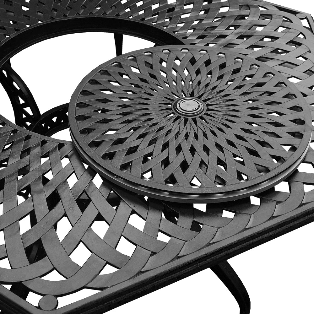 Aluminum 7pc Black Hexagon Patio Dining Set, Lazy Susan, Six Chairs - Sharicks