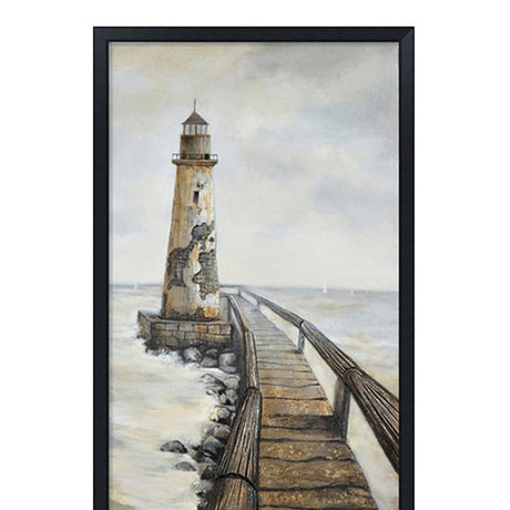 Hand Painted Acrylic Wall Art Vintage Light House 32 x 71 Rectangular Canvas with a Black Wooden Frame