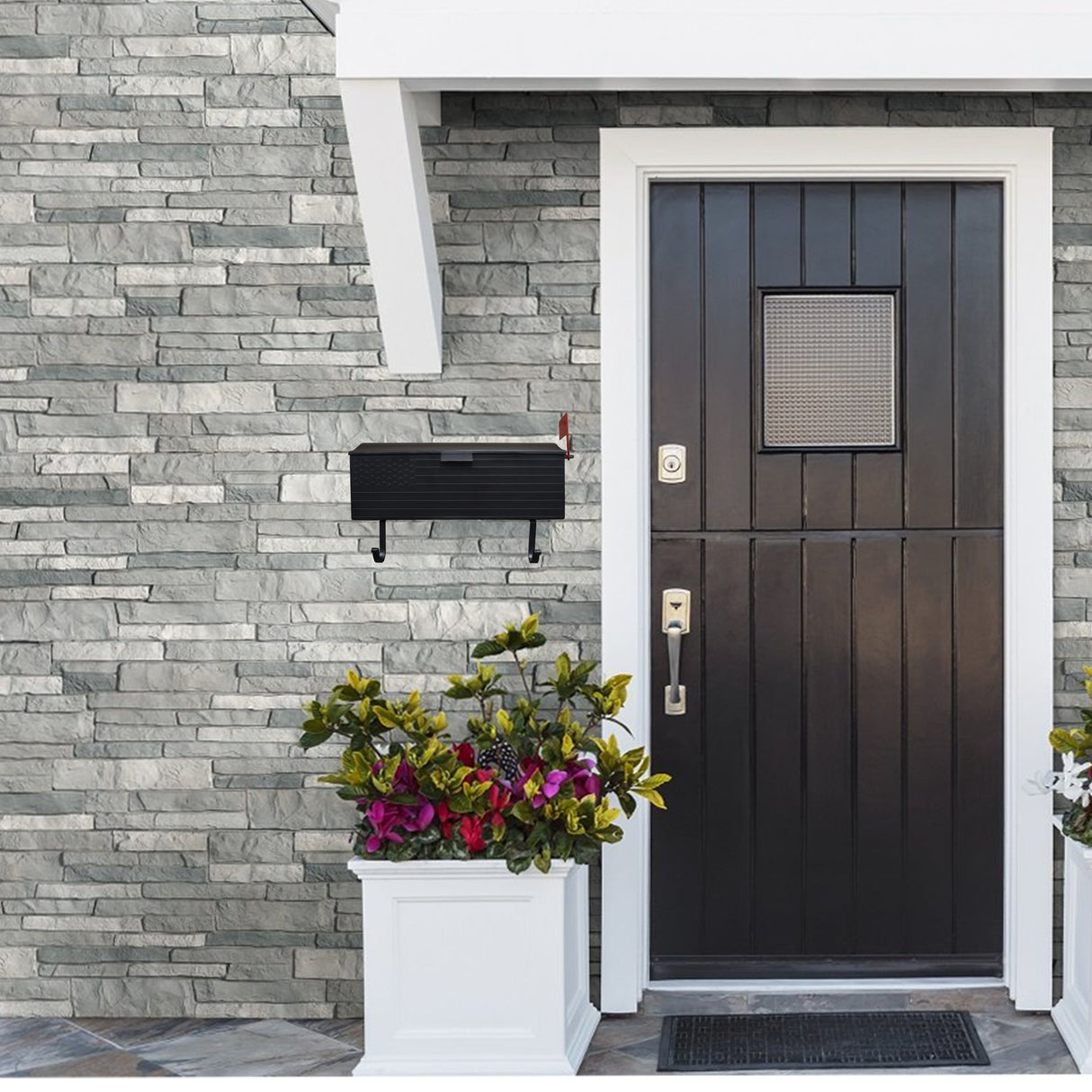 Black American Flag Metal Wall Mounted Mailbox with Hangers Sharicks