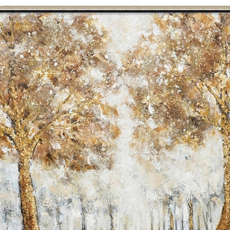Hand Painted Acrylic Wall Art Golden Forrest on a 39 x 39 Square Canvas with a Champagne Wooden Frame