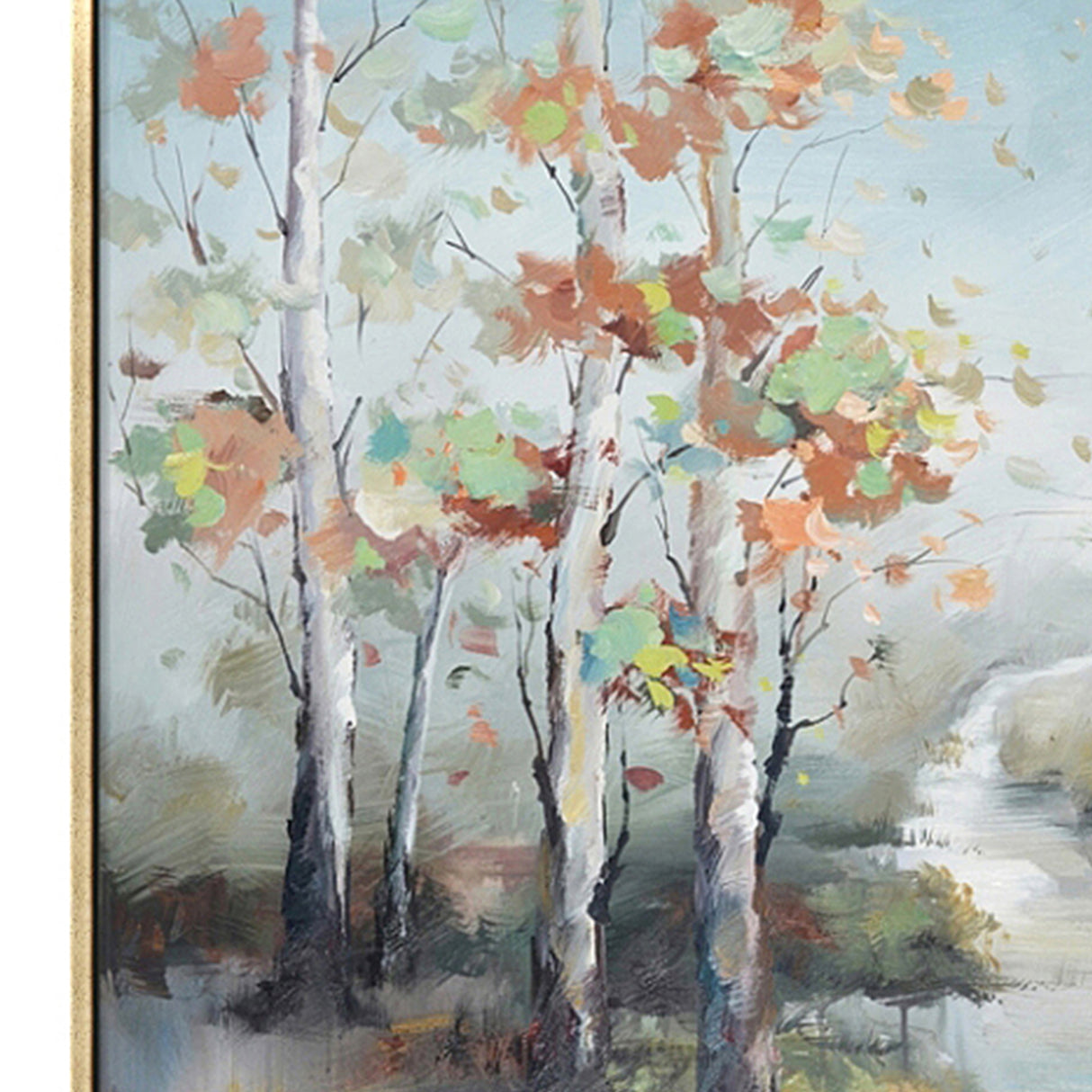 Hand Painted Acrylic Wall Art Fall Colorful Trees on a 47 x 35 Rectangular Canvas with a Gold Wooden Frame - Sharicks