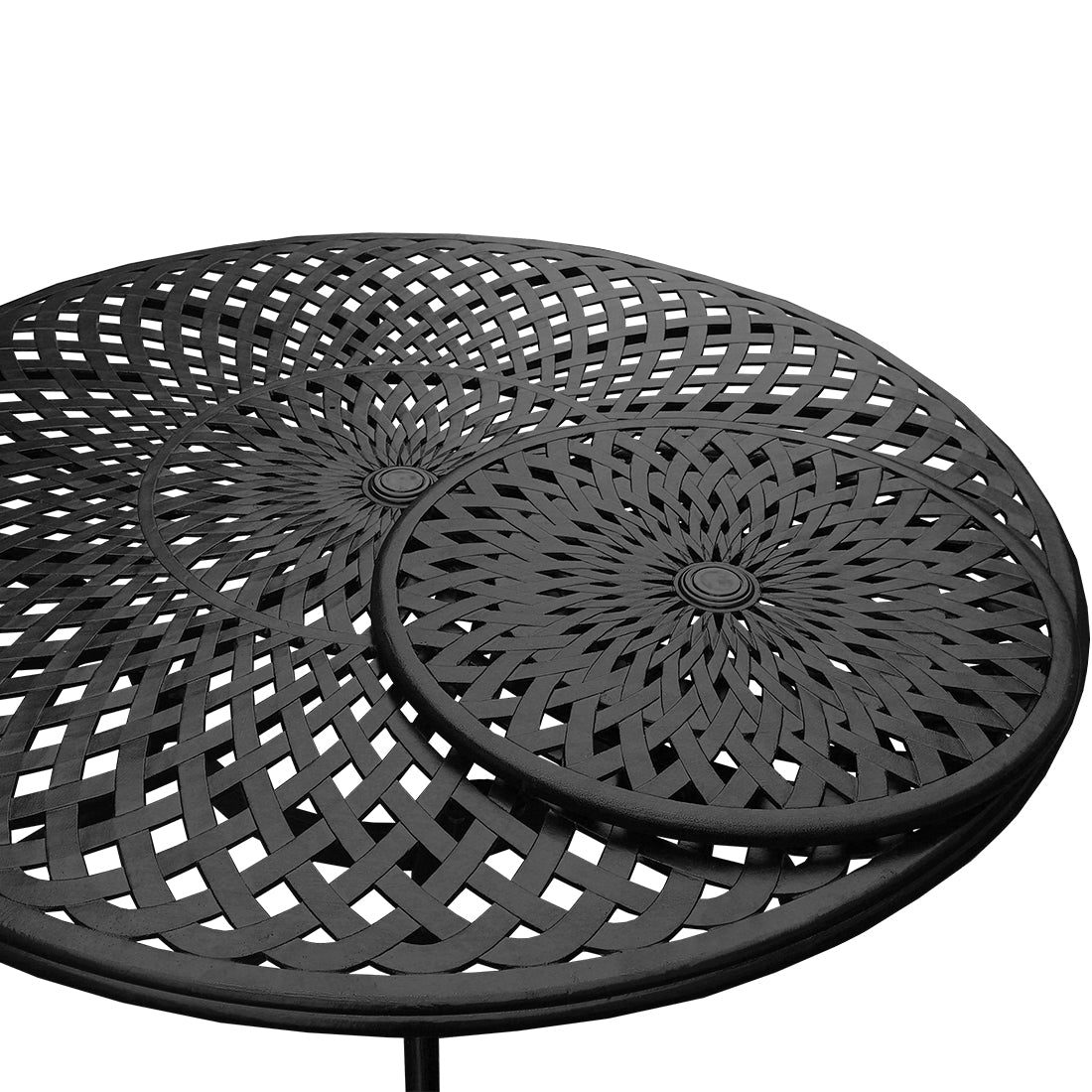 Aluminum 7pc Black Round Patio Dining Set, Lazy Susan, Six Chairs - Sharicks