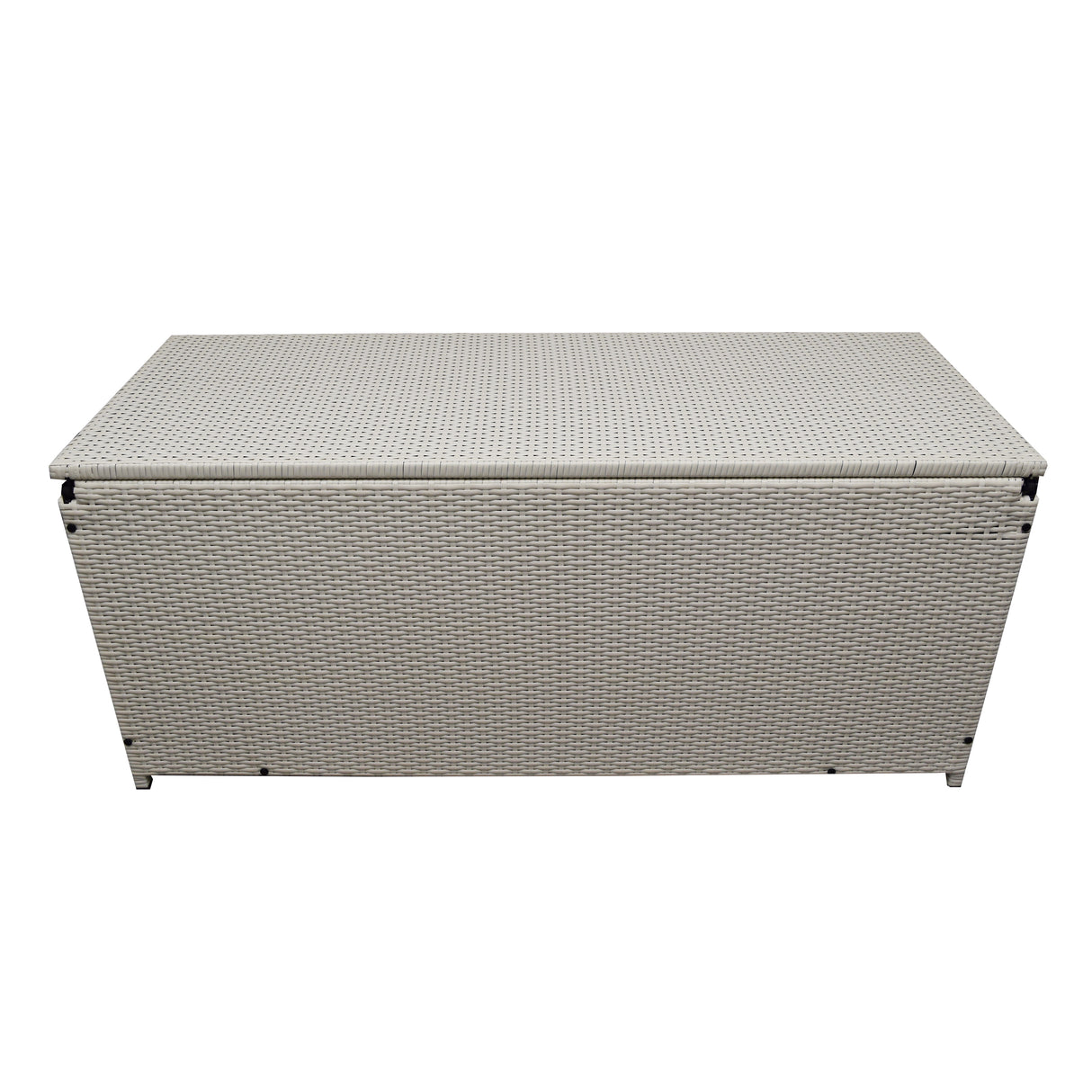 White Wicker Patio Deck Box with 113 Gallon Storage and Metal Frame Sharicks