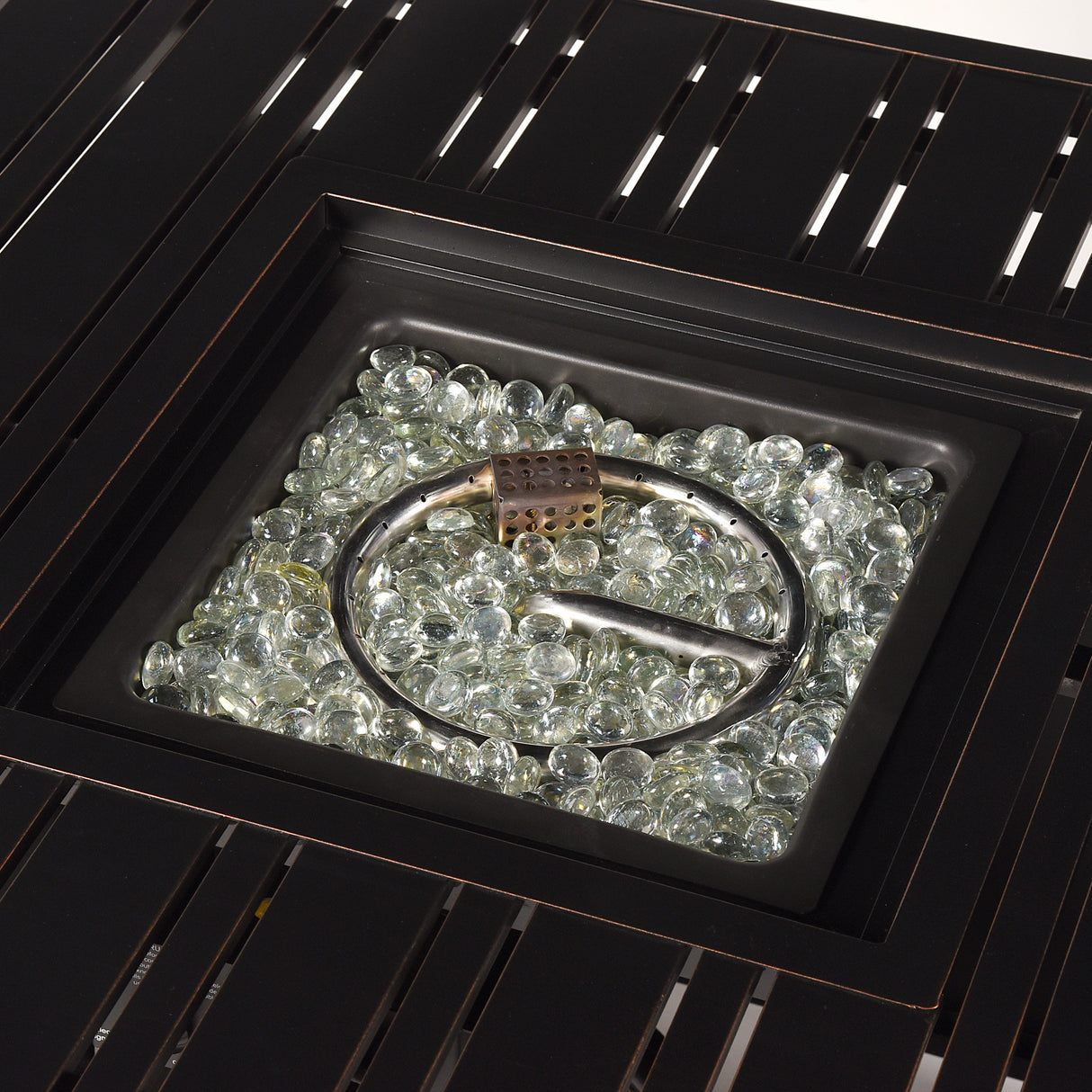 Aluminum 32-in Square Patio Fire Table Set with Swivel Rocking Chairs - Sharicks