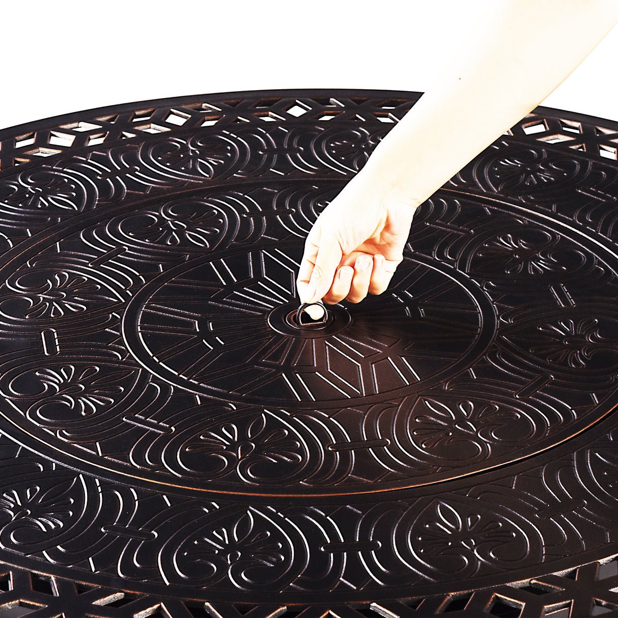 Aluminum 44-in Round Propane Fire Table with Beads, Covers and Lid Sharicks